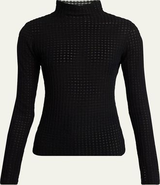 Proenza Schouler Zella Check Merino Mock-Neck Top