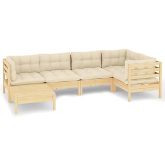 vidaXL Muebles De Jard&iacute;n 6 Pzas Y Cojines Madera Maciza De Pino Crema Vidaxl