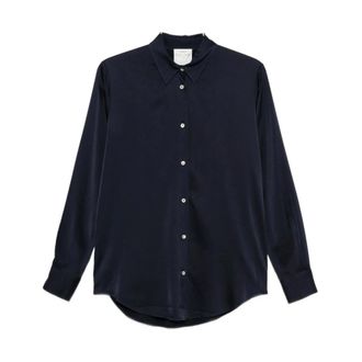 Forte_Forte Shirts, female, Blue, Size: L Navy Blue Silk Blend Collared Shirt