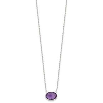 Diamond2Deal Sterling Silver Polished Oval Purple CZ Pendant Necklace 16.25