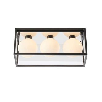 Loops Matt Black Rectangular Framed Flush Bathroom Ceiling Light & Sphere Glass Shades
