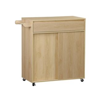 Sweeek Carrito de cocina de madera 1 tirador 1 caj&oacute;n 2 puertas, natural
