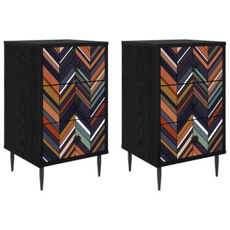 vidaXL Mesa De Noche Ommen 2 Uds. Roble Negro 36 X 33 X 61 Cm Vidaxl