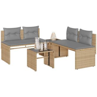 vidaXL Juego De Sof&aacute;s Jard&iacute;n Con Cojines 4 Pzas Rat&aacute;n Sint&eacute;tico Beige Vidaxl