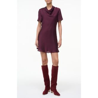 Staud Iris Cowl Neck Stretch Silk Minidress in Syrah at Nordstrom Rack, Size X-Large