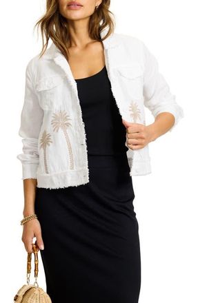 Tommy Bahama Embroidered Two Palms Raw Edge Linen Jacket in White at Nordstrom, Size X-Small