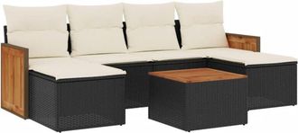 vidaXL Vidaxl - Set De Comedor De Jard&iacute;n 7 Pzas Y Cojines Rat&aacute;n Sint&eacute;tico Negro