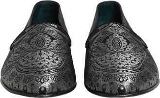 Dolce & Gabbana Mens Silver Jacquard Leather Slip On Loafers Shoes