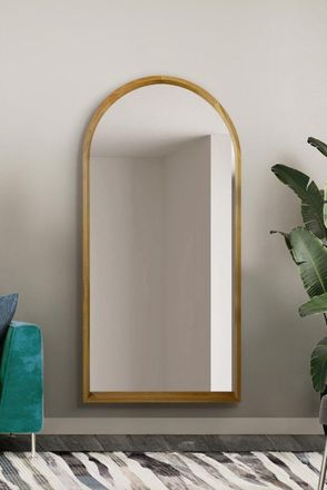 MirrorOutlet Solid Oak Framed Arched Leaner / Wall Mirror 71 X 35 (180CM X 90CM) in Beige | Size: 1 Pack