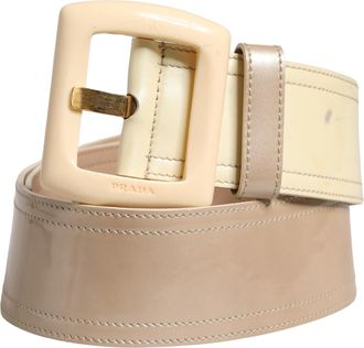 Prada Beige Leather Logo Wide Waist Women Square Buckle Womens Belt (Pre-Owned)
