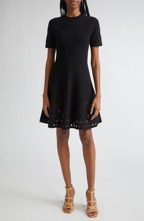 Ulla Johnson Fanna Eyelet Detail Knit Minidress in Noir at Nordstrom, Size X-Large