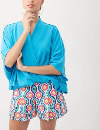 Trina Turk Anora Drapey Satin Top In Gulfstream