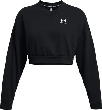Under Armour Dames Rival cropped sweatshirt met ronde hals van badstof (Zwart)