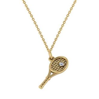 Allurez Tennis Racket With Diamond Ball Charm Pendant Necklace 14K in Yellow Gold at Nordstrom, Size 18
