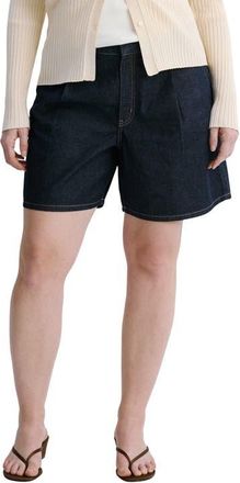 Mango Pleated Cotton & Linen Denim Bermuda Shorts in Open Blue at Nordstrom, Size 12