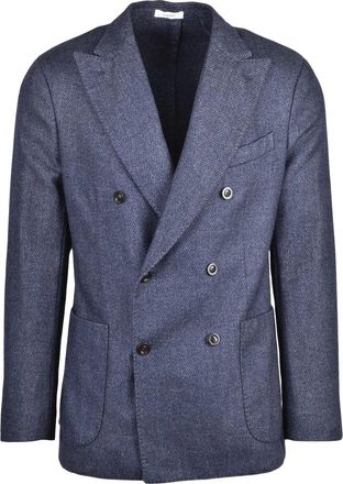 Boglioli Double-Breasted Herringbone Blazer with Wide Lapels