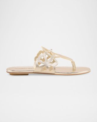 Stuart Weitzman Jasmine Metallic Cutout Thong Sandals
