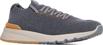 Brunello Cucinelli Mens Sneakers, Wool Knit, Grey Trainers