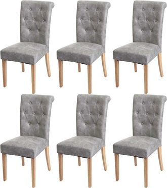 Hhg Set 6x sedie vintage retrò inglesi sala pranzo Chesterfield ii tessuto grigio piedi chiari