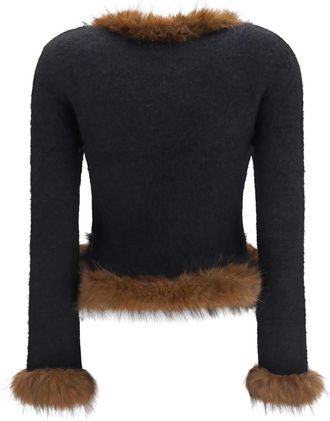 Self Portrait Womens Knit And Faux Fur Cardigan Black Sweater