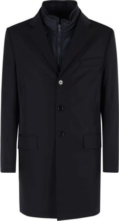 Fay Double Coat in Stretch Gabardine - male - Fay - Single-Breasted Coats - Black - 2XL - Coats