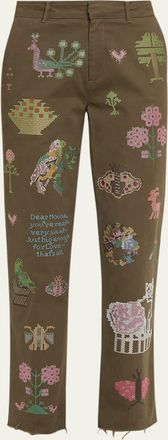 Libertine - Libertine Needlepoint Embellished Slim-Leg Ankle Chino Pants