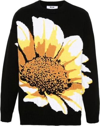 Msgm Heren Zwart Katoenen T-shirt - Heren - Ronde hals truien - Veelkleurig - XS - Katoen - Truien & Vesten