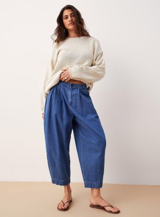 Icone Womens Pleated lightweight denim barrel-leg jean