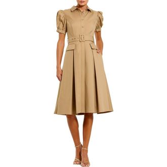 Mac Duggal Womens Puff Sleeve Shirt Dress with Belted Waist in Taupe at Nordstrom, Size 12