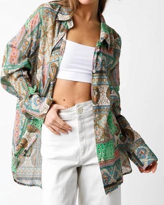 Olivaceous Ella Button Down Shirt In Green Paisley