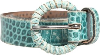 Scervino Street Women Green Leather Croco Print Studded Womens Belt (Pre-Owned)