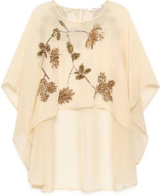 Maliparmi Cappa Silver Garden - Dames - Ponchos - Beige - ONE Size - Organza - Jassen