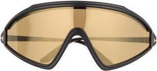 Tom Ford 00mm Shield Sunglasses in Shiny Black /Brown Mirror at Nordstrom Rack