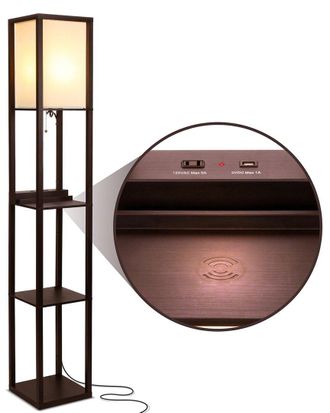 Brightech Brightech Maxwell Brown Led Shelf Floor Lamp With Usb Port
