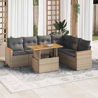 vidaXL Set Sof&aacute;s Jard&iacute;n Y Cojines 7 Pzas Rat&aacute;n Sint&eacute;tico Acacia Beige Vidaxl