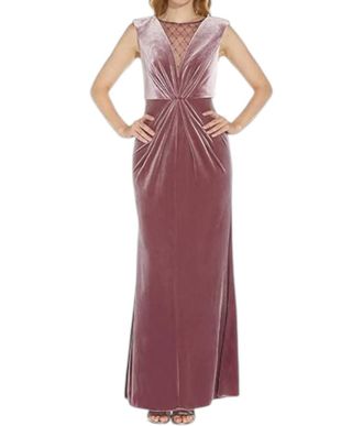 Adrianna Papell Beaded Velvet Mermaid Gown In Antique Rose