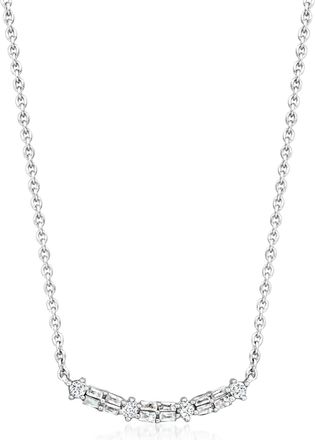 RS Pure by Ross-Simons Round and Baguette Diamond Curved Bar Necklace in Sterling Silver