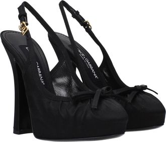 Dolce & Gabbana Womens Satin Platform Heel Black With Leather