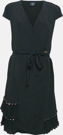 Roberto Cavalli Black Crepe Pleated Hem Knee-Length Dress