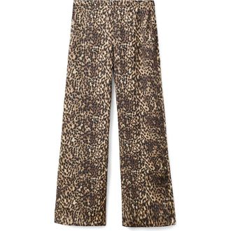 Mango Leopard Print Satin Straight Leg Jeans in Brown at Nordstrom Rack, Size 6