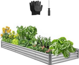 OEM Cama Elevada De Jard&iacute;n 360 X 120 X 29 Cm Rectangular, Jardiner&iacute;a Elevada De Metal Con Base Abierta Para Cultivo De Flores Plantas Hierbas Huerto Con A