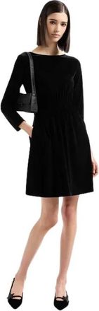 Emporio Armani Uitlopende Chenille Jurk met Ribbels - Dames - Korte kleedjes - Zwart - M - Kleedjes