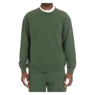 C.P. Company Sweatshirts, male, Green, Size: 2XL Cotton Diagonal Fleece Logo Sweatshirt