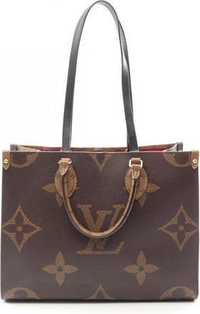 Louis Vuitton Beige Brown Coated Canvas Leather Handbag Tote Bag (Pre-Owned)