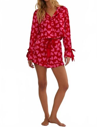 Beach Riot Aurora & Luna Pj Set In Valentine Heart