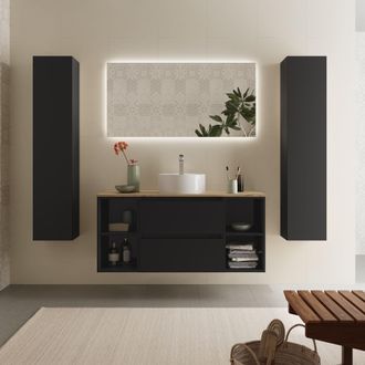 Cygnus Bath Mueble Ba&ntilde;o Bequia 120cm Y Coqueta Centrado Y Lavabo Negro 120x45x56