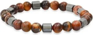 Steeltime Mens Red Tigers Eye and Hematite Stretch Bracelet in Multi at Nordstrom Rack