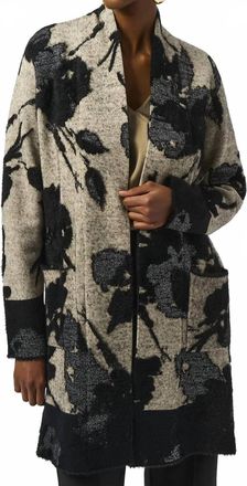 Joseph Ribkoff Abstract Jacquard Long Cardigan In Champagne/black