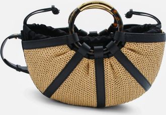 Coccinelle Natural And Black Leather Top Handle Bag
