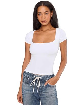Free People Clean Lines T-Shirt Womens M/L White Seamless Square Neck DDR2493